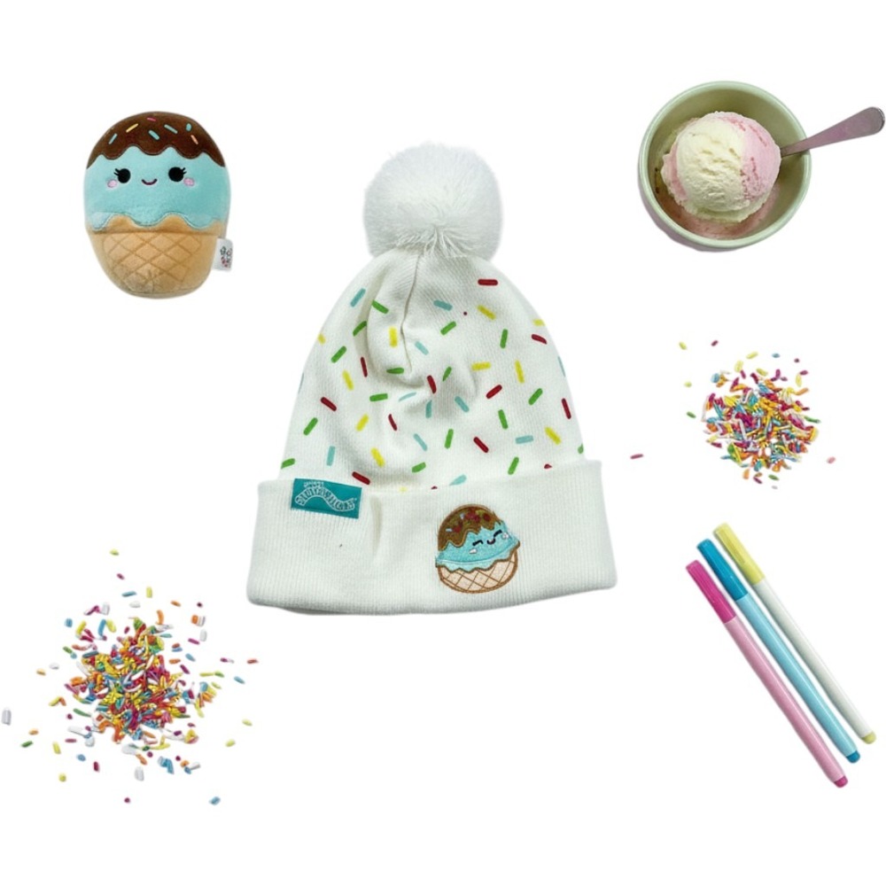 Squishmallows Maya the Ice Cream White Sprinkle Knit Beanie Hat with Pom Pom